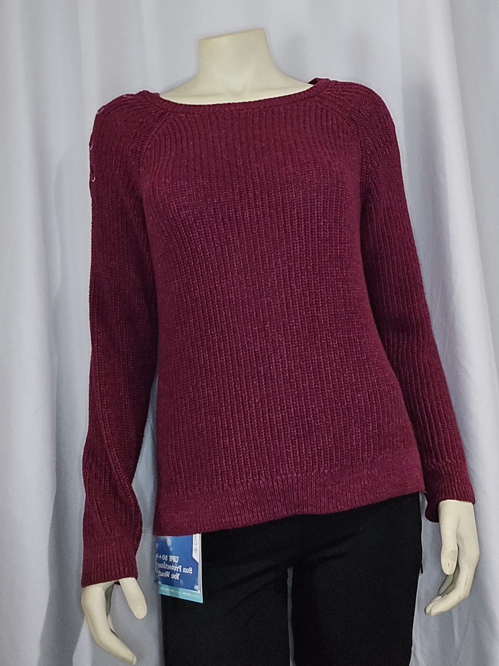 Place Ribbed Crewneck Sweater in Burgundy